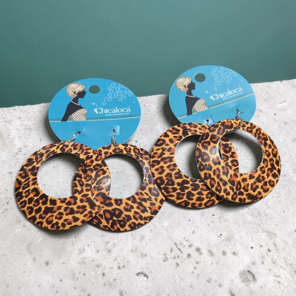 ChicaLoca Leopard Print Earrings Oversized Animal Print Statement Hoops 2 Pair